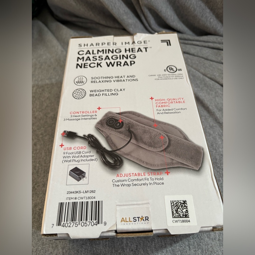 Sharper Image Gray Calming Heat Massaging Neck Wrap - Picture 2 of 4